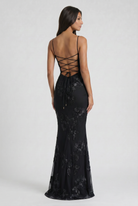 Abito maxi Mirelle floreale bordeaux Bella di Roma – vita valorizzata