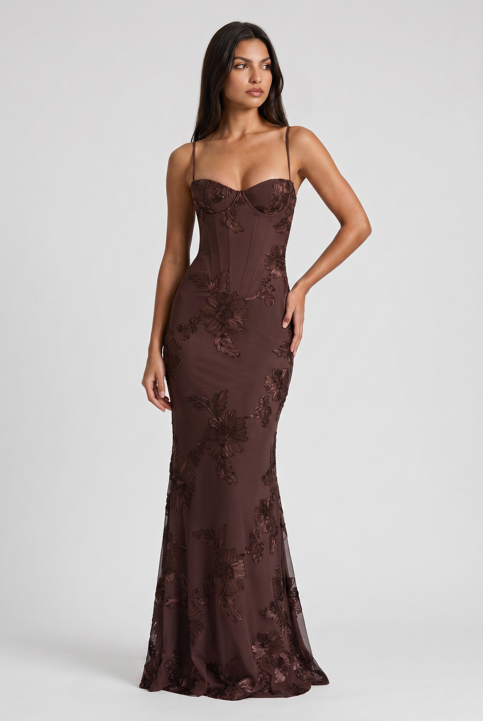 Abito maxi Mirelle floreale bordeaux Bella di Roma – look cena formale