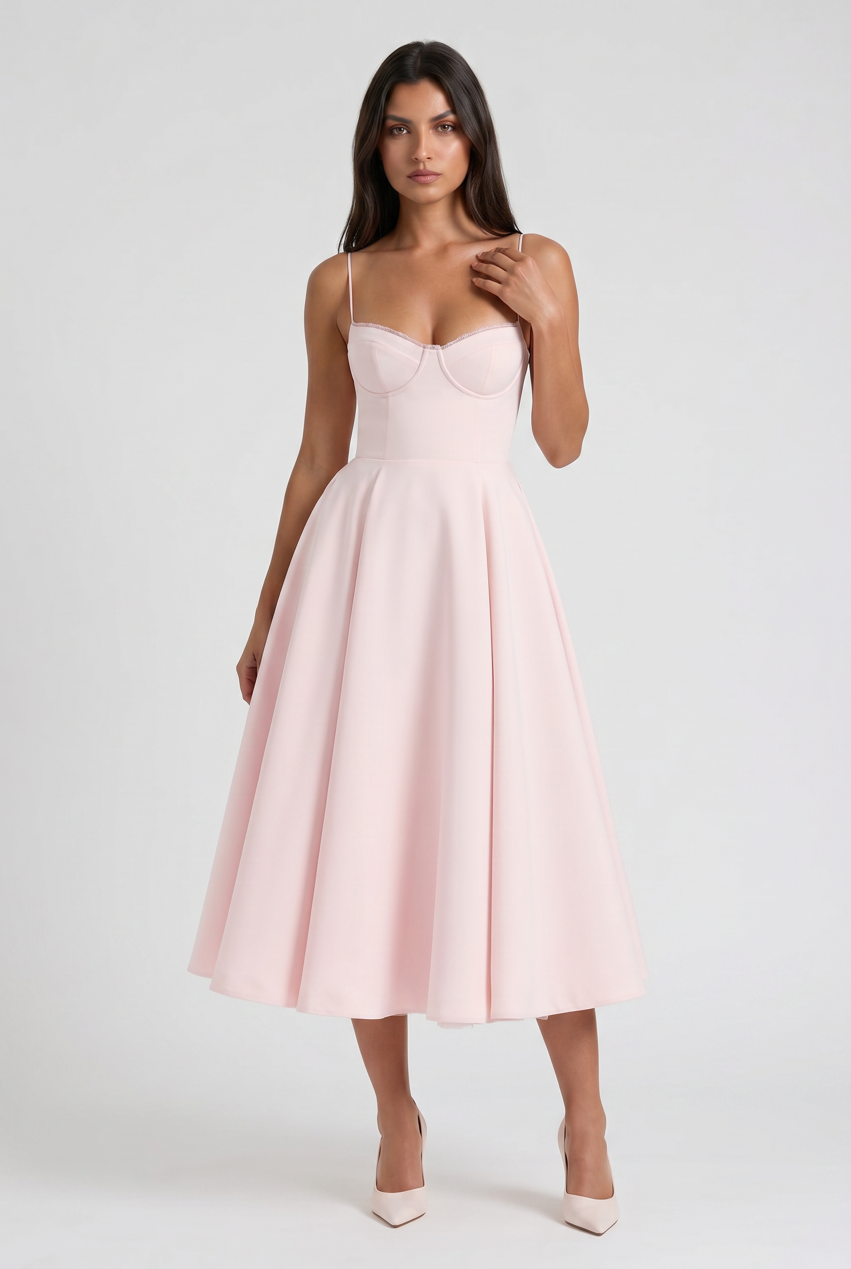 Abito Midi Selene Rosa Pallido Satin Bella di Roma – dettaglio