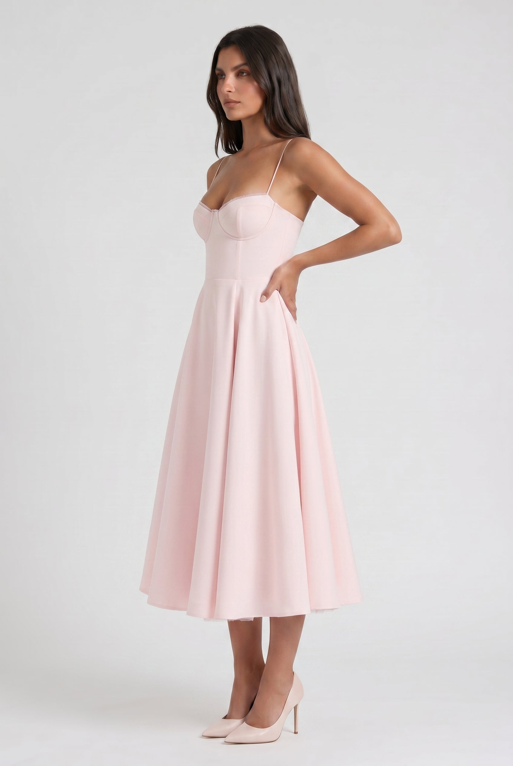Abito Midi Selene Rosa Pallido Satin Bella di Roma – laterale