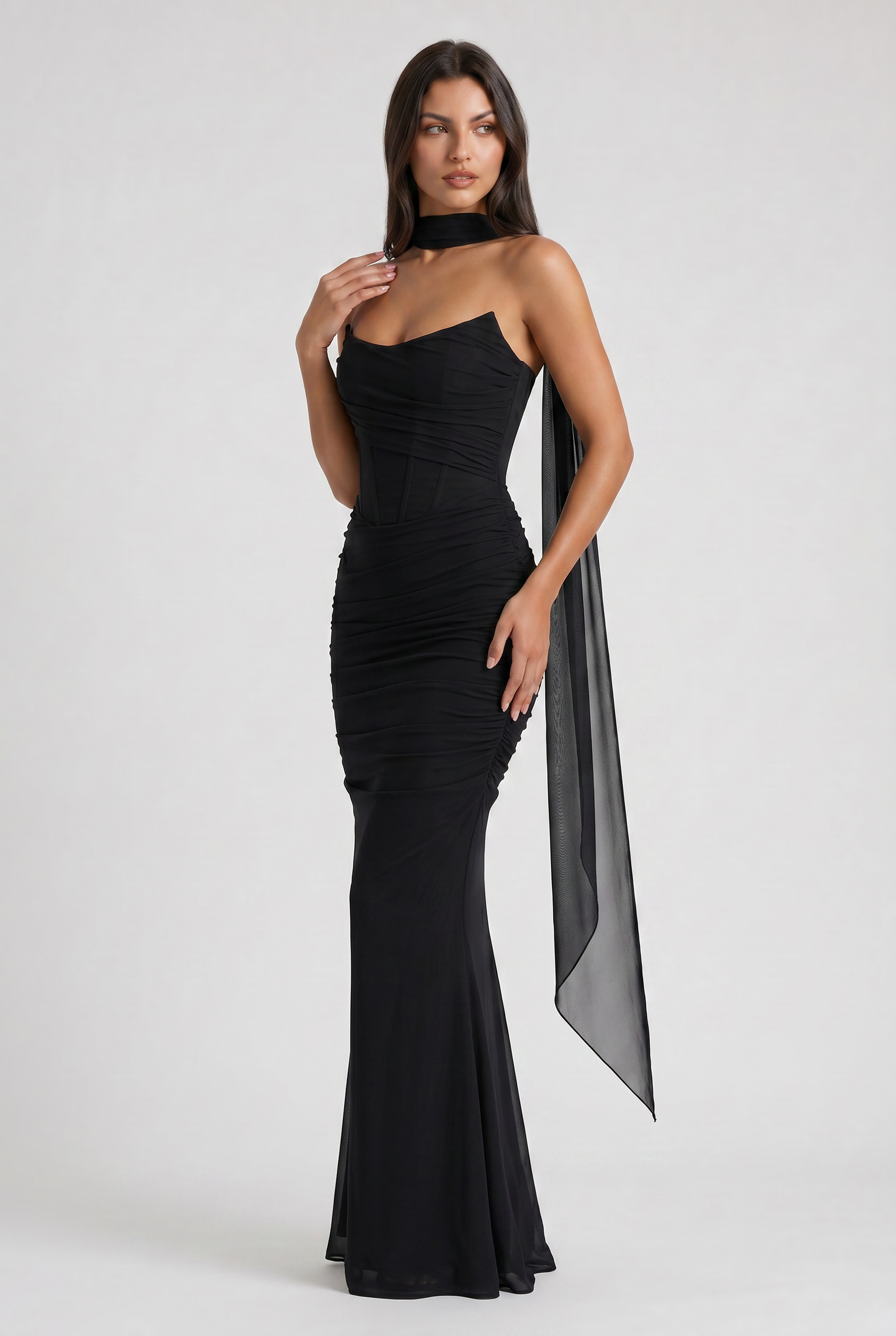 Set maxi Malu nero rete corsetto Bella di Roma – vista frontale