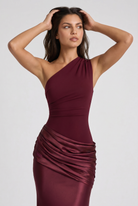 Abito maxi Abbey monospalla rosso ciliegia Bella di Roma – gonna satin