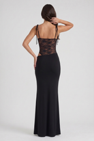 Abito maxi Valeria nero pizzo Bella di Roma – dettaglio pizzo nero