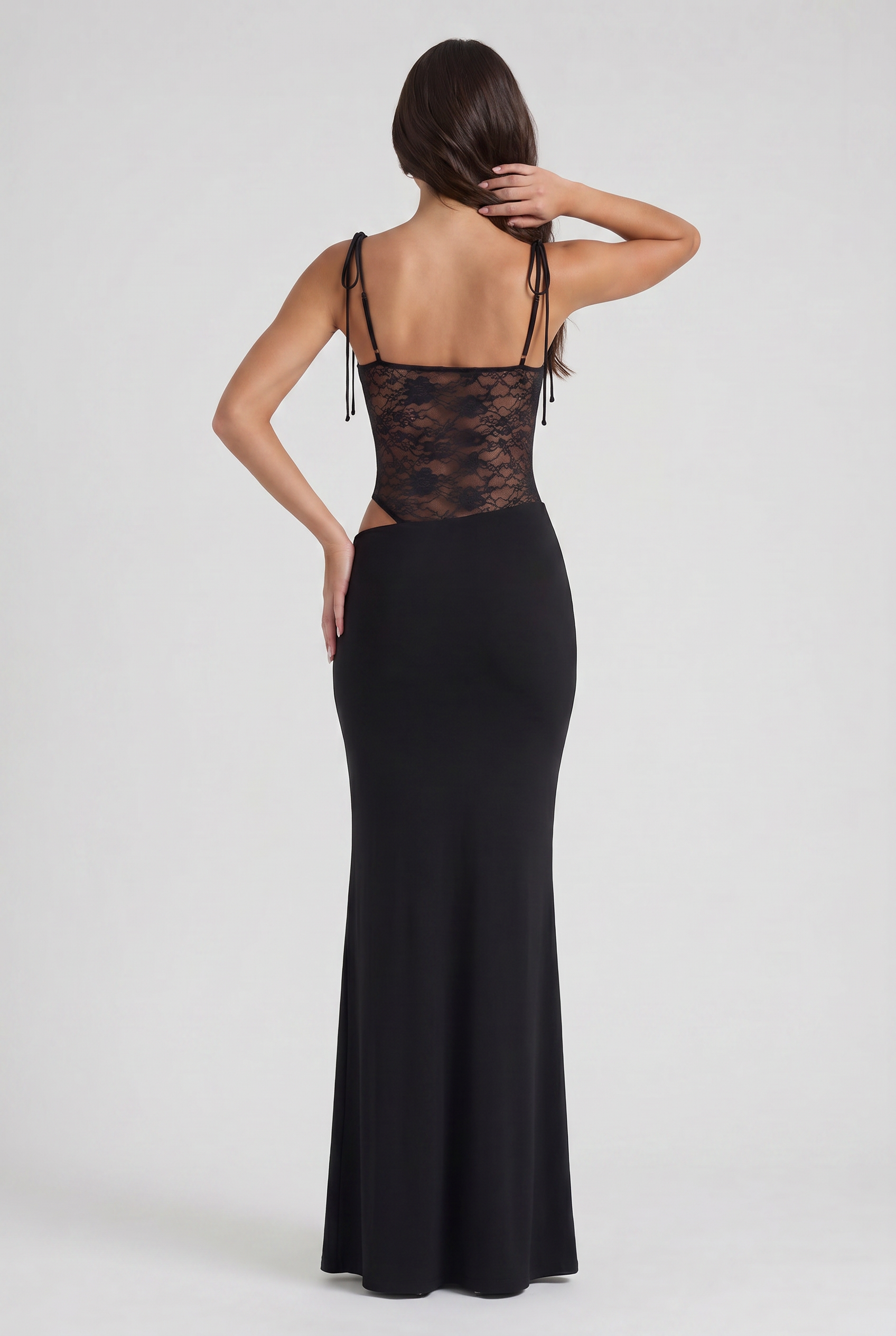 Abito maxi Valeria nero pizzo Bella di Roma – dettaglio pizzo nero