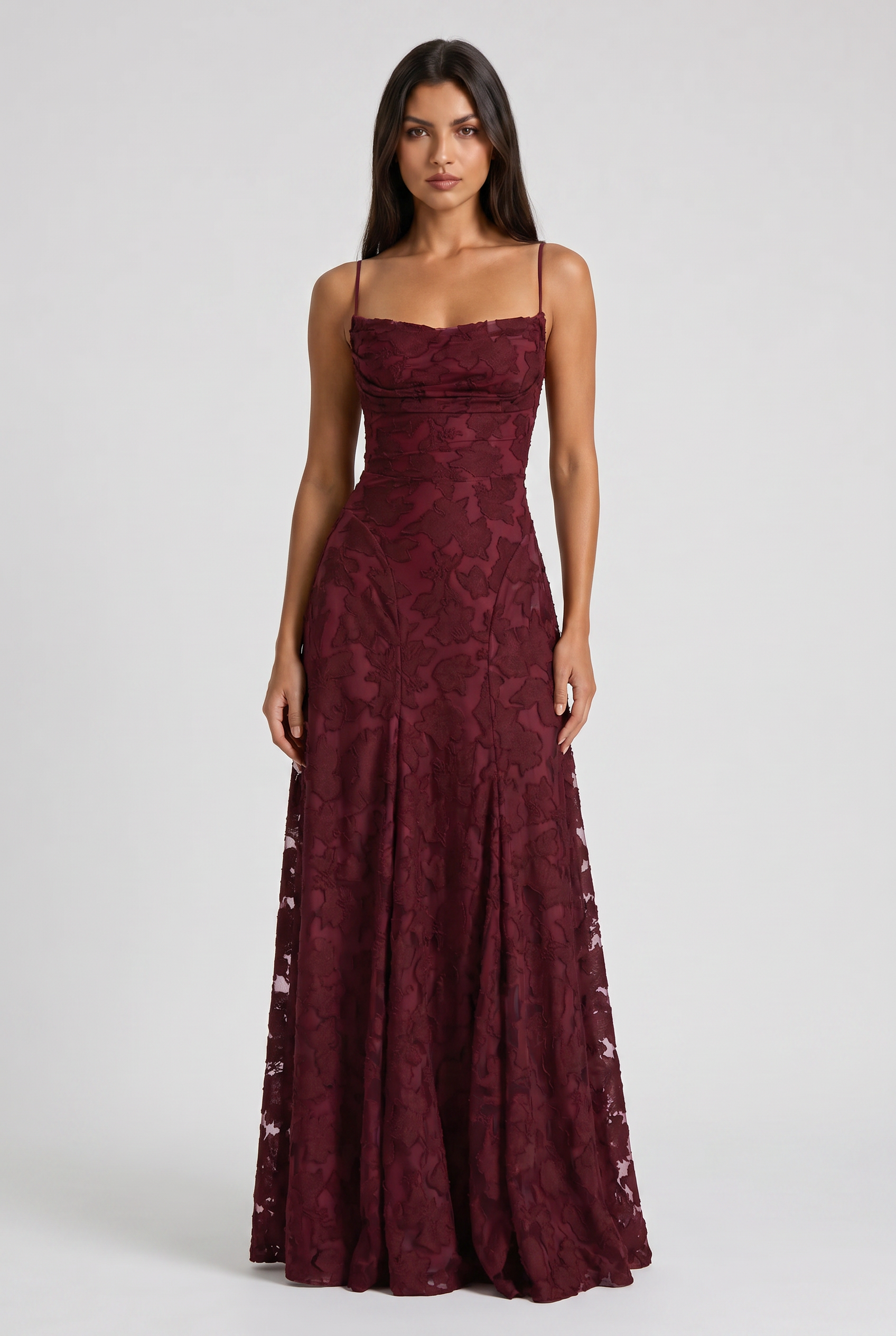 Abito maxi Louise lacca ciliegia Bella di Roma – gonna a godet