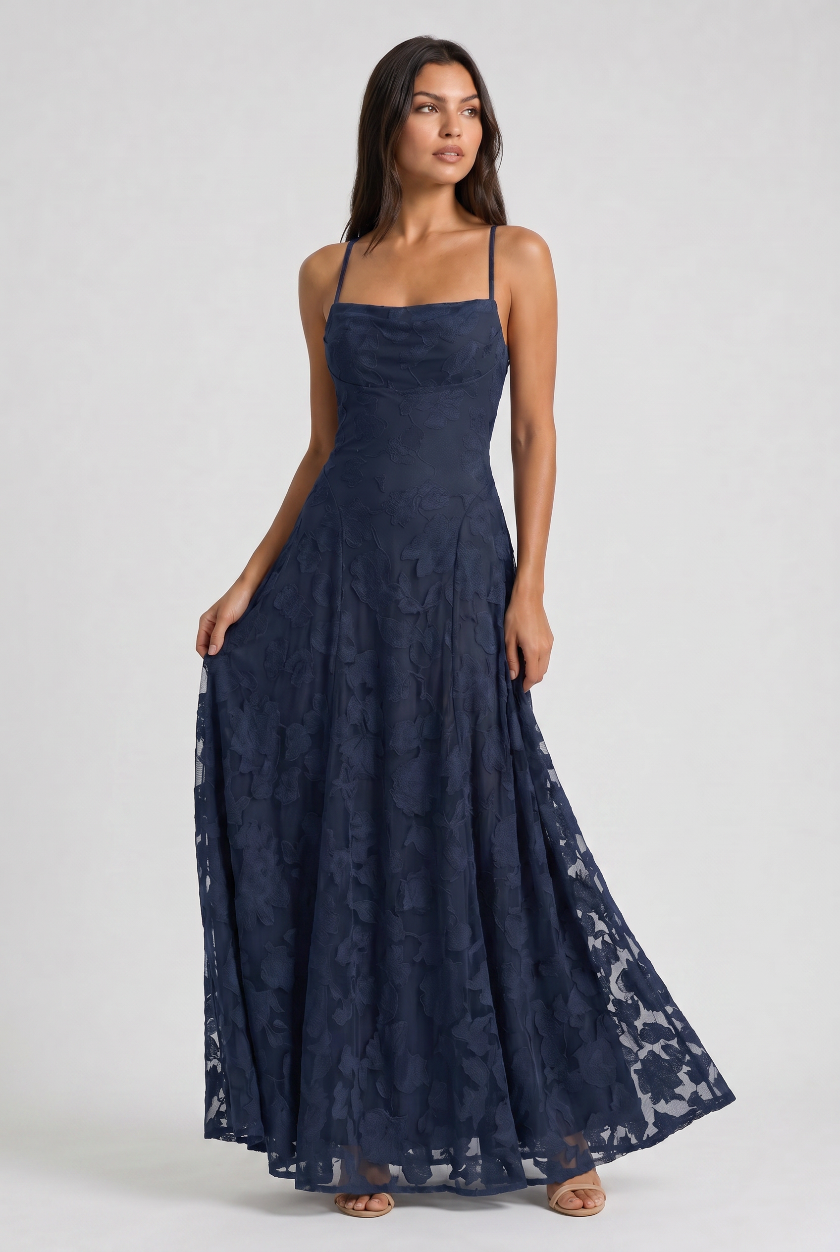 Abito maxi Louise avorio Bella di Roma – tessuto floreale