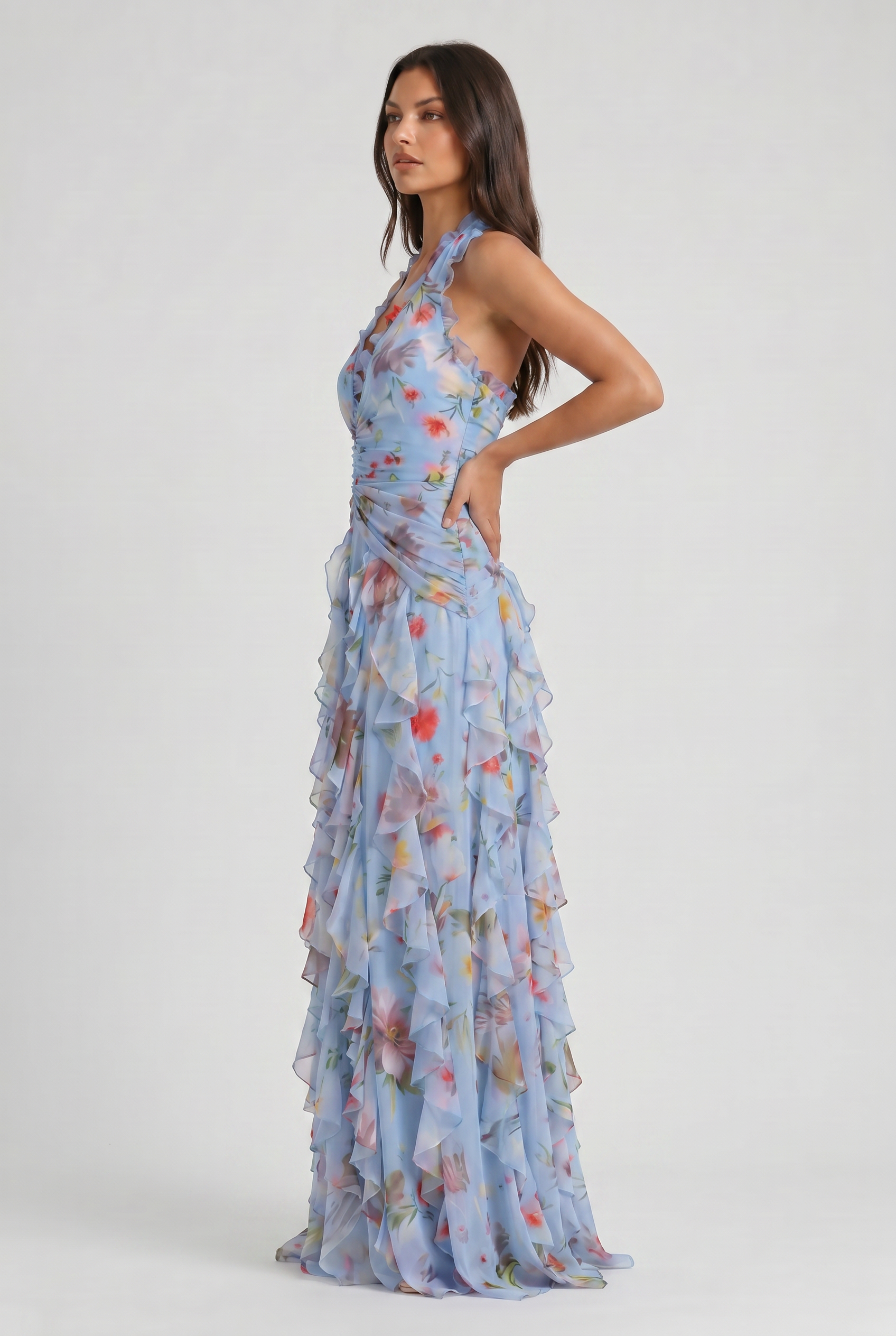 Abito maxi Belladina floreale Bella di Roma – rosa e blu taglie XS-2XL