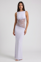 Abito maxi Noelia pizzo lilla Bella di Roma – gonna fluida romantica