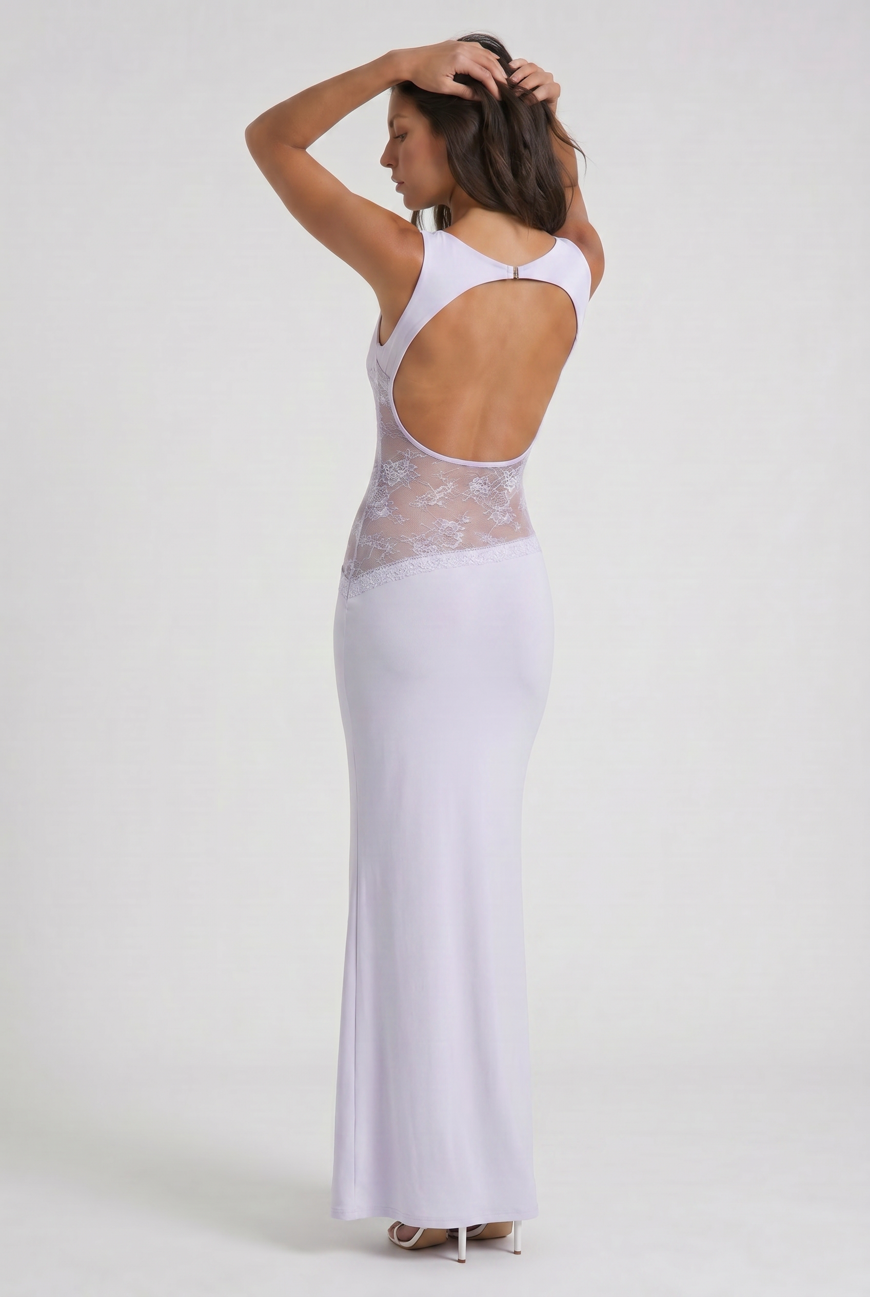 Abito maxi Noelia pizzo Bella di Roma – taglie XS-XXL nero lilla