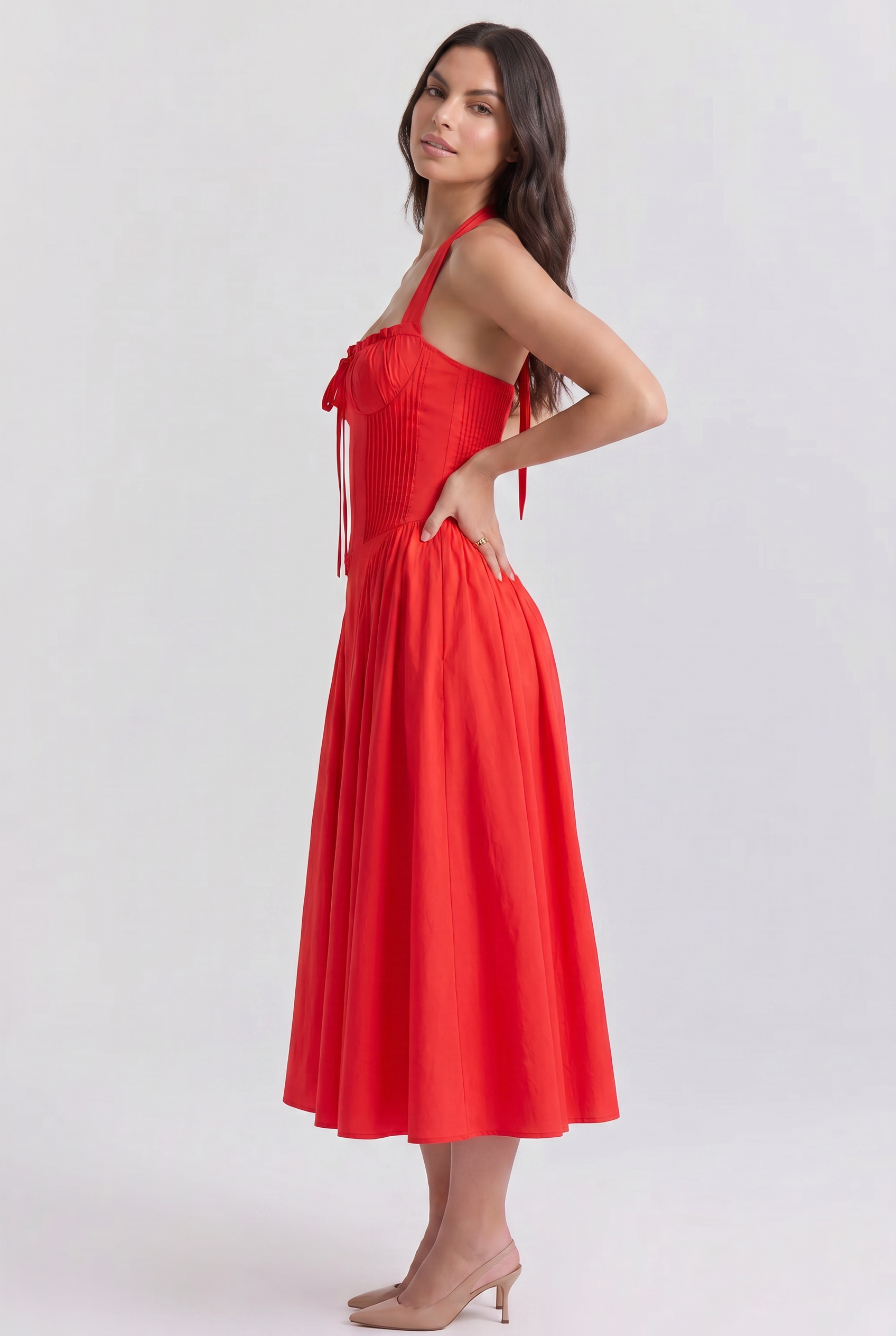Abito Midi Aurora Rosso Bella di Roma – modella