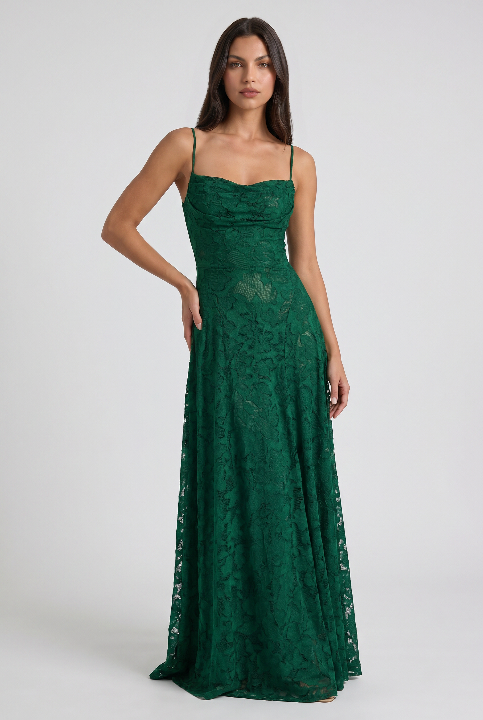 Abito maxi Louise verde Bella di Roma – schiena a lacci