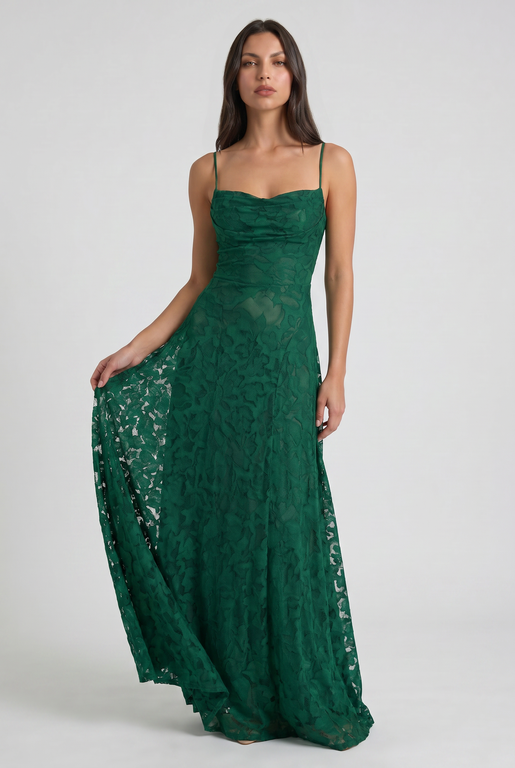 Abito maxi Louise verde Bella di Roma – gonna a godet