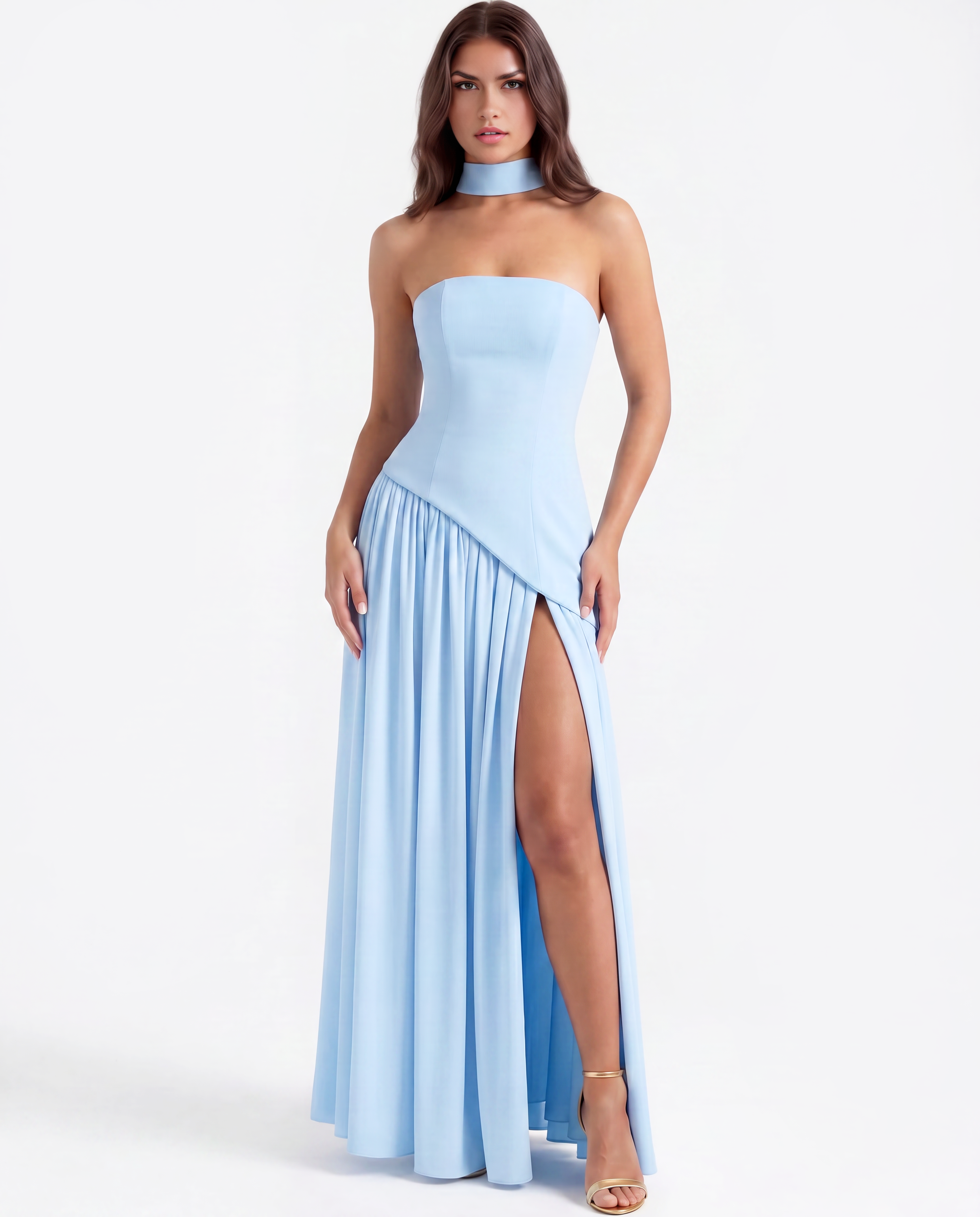 Abito Maxi Serena Azzurro Pastello Bella di Roma – vista frontale
