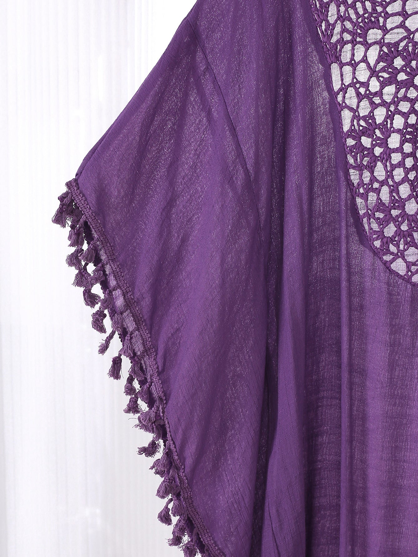 Kaftan maxi da spiaggia con ricami e frange - colore kaki | Bella di Roma