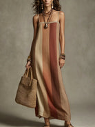 Abito maxi boho colorblock - Verde oliva / Terracotta | Bella di Roma
