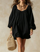 Abito mini oversize scollo arricciato maniche palloncino - Nero | Bella di Roma
