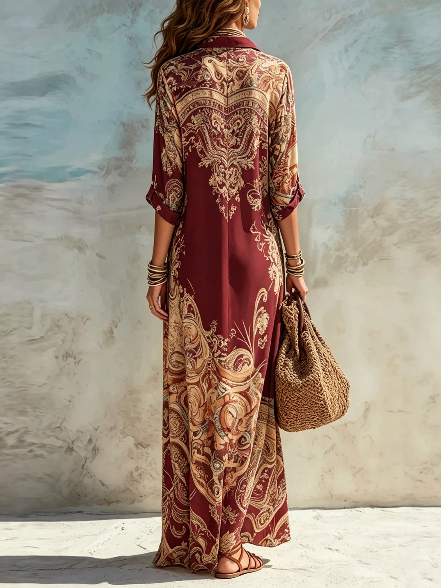 Vestito lungo paisley bordeaux, vista intera del modello