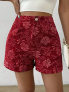 Short floreale in jacquard con bottone - colore bordeaux | Bella di Roma
