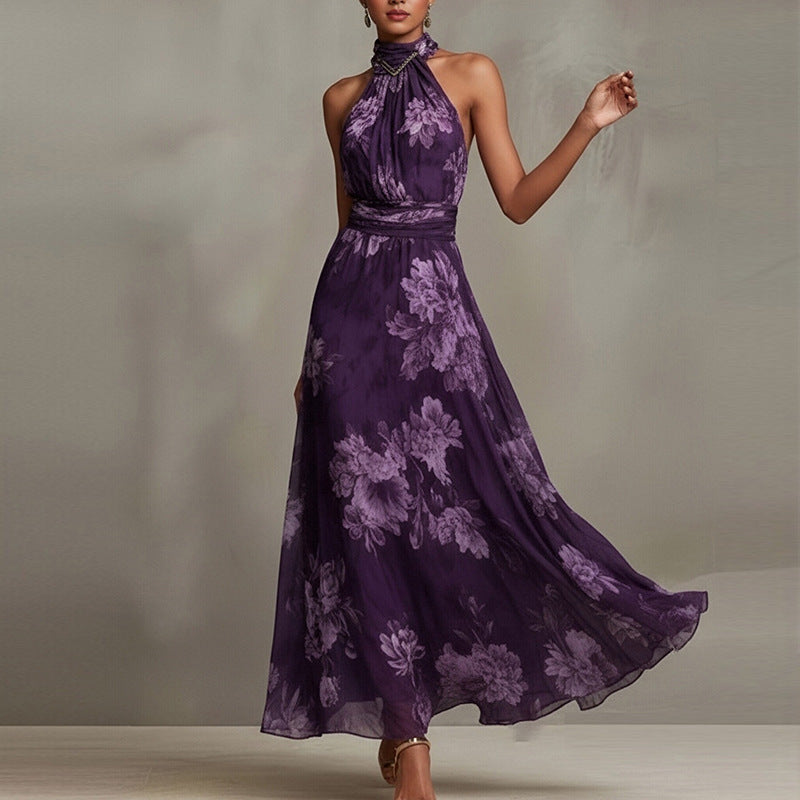 Sofia – Vestito Maxi Floreale con Scollo ad Anello – Viola Floreale | Bella di Roma