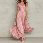 Abito Maxi Romantico Maniche Palloncino Rosa Cipria | Bella di Roma