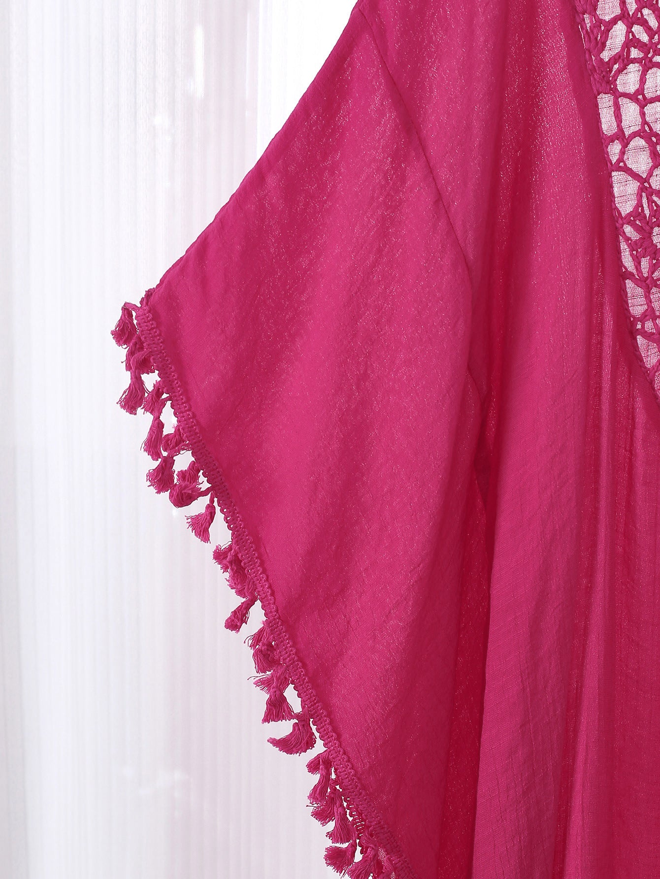 Kaftan maxi da spiaggia con ricami e frange - colore viola | Bella di Roma