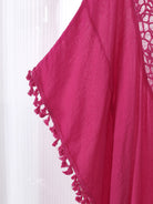 Kaftan maxi da spiaggia con ricami e frange - colore viola | Bella di Roma