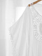 Kaftan maxi da spiaggia con ricami e frange - colore arancione | Bella di Roma