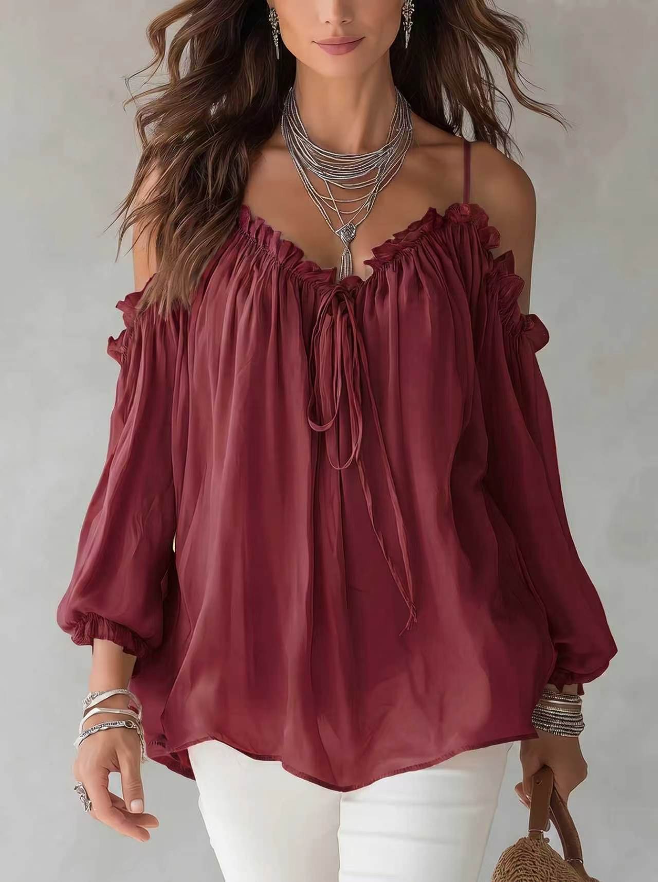 Blusa Off Shoulder Pizzo Bordeaux | Bella di Roma