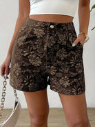 Short floreale in jacquard con bottone - colore marrone | Bella di Roma
