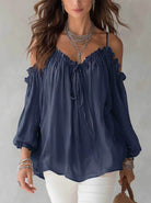 Blusa Off Shoulder Pizzo Blu Navy | Bella di Roma