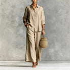 Completo Lino Camicia e Pantalone Palazzo Beige | Bella di Roma