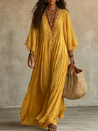 Abito maxi boho con maniche larghe e ricami - colore giallo | Bella di Roma