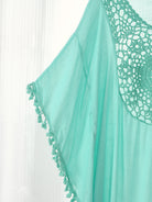 Kaftan maxi da spiaggia con ricami e frange - colore nero | Bella di Roma
