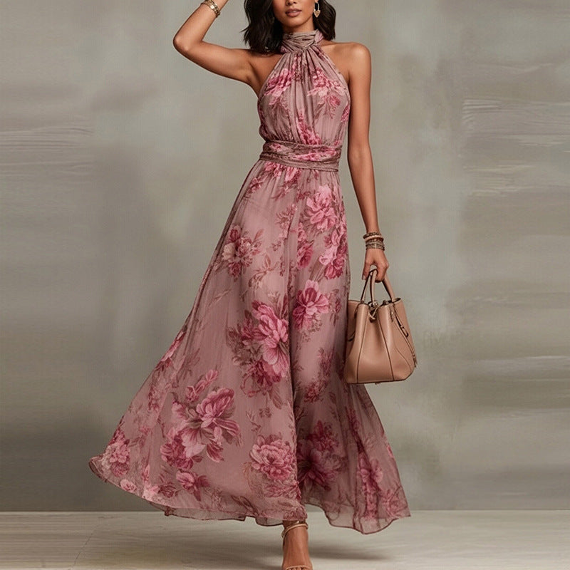 Sofia – Vestito Maxi Floreale con Scollo ad Anello – Malva Floreale | Bella di Roma