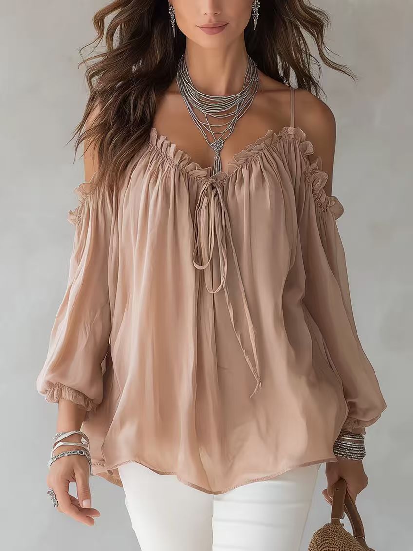 Blusa Off Shoulder Pizzo Beige | Bella di Roma