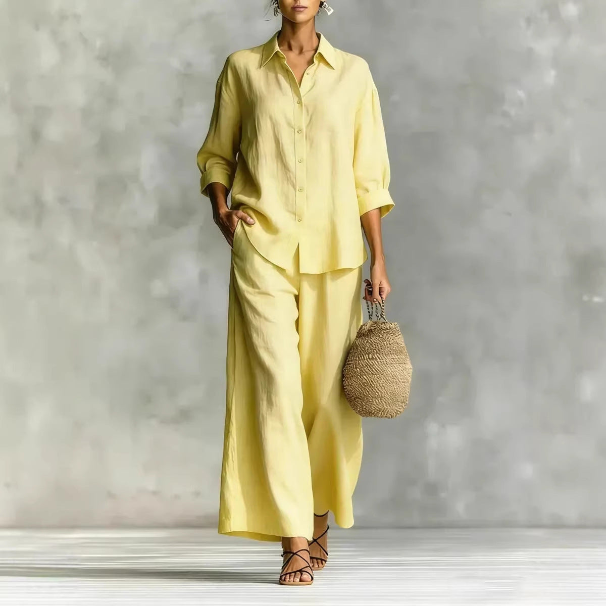 Completo Lino Camicia e Pantalone Palazzo Giallo | Bella di Roma