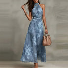 Sofia – Vestito Maxi Floreale con Scollo ad Anello – Blu Polvere Floreale | Bella di Roma