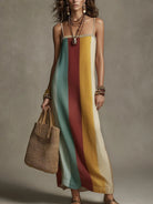 Abito maxi boho colorblock - Turchese / Senape | Bella di Roma