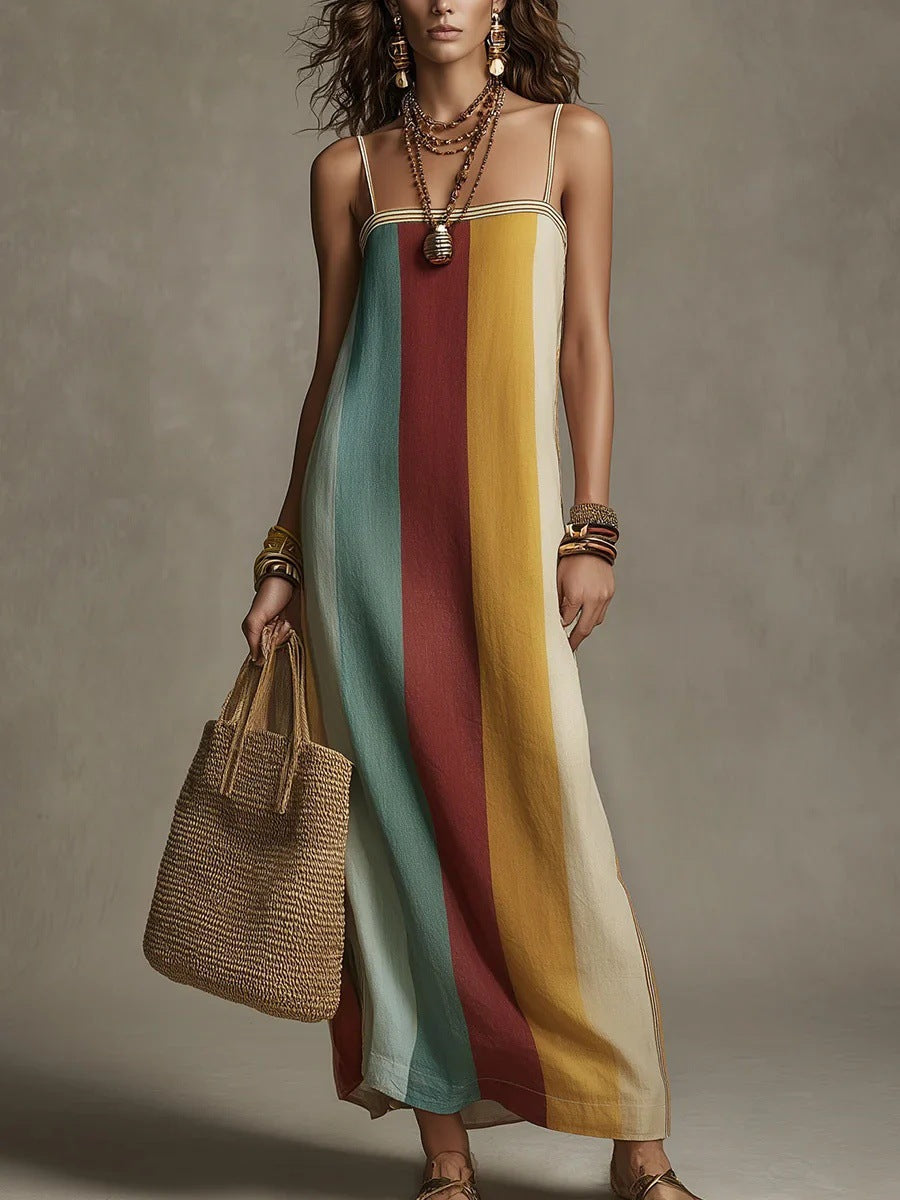 Abito maxi boho colorblock - Turchese / Senape | Bella di Roma