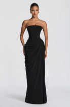 Abito maxi Lois corsetto nero Bella di Roma – vista frontale