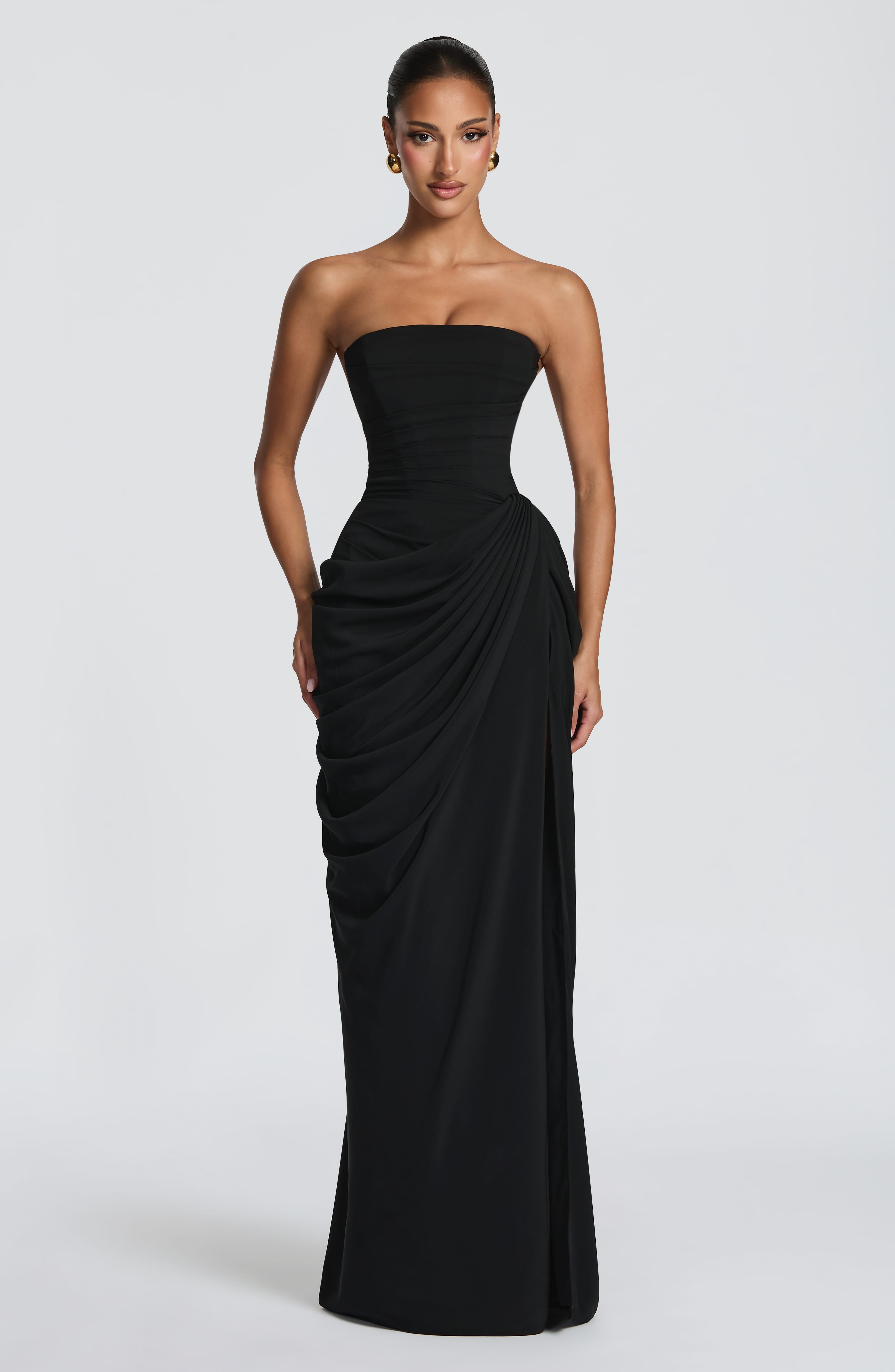 Abito maxi Lois corsetto nero Bella di Roma – vista frontale