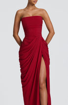 Abito maxi Lois corsetto rosso Bella di Roma – spacco alto