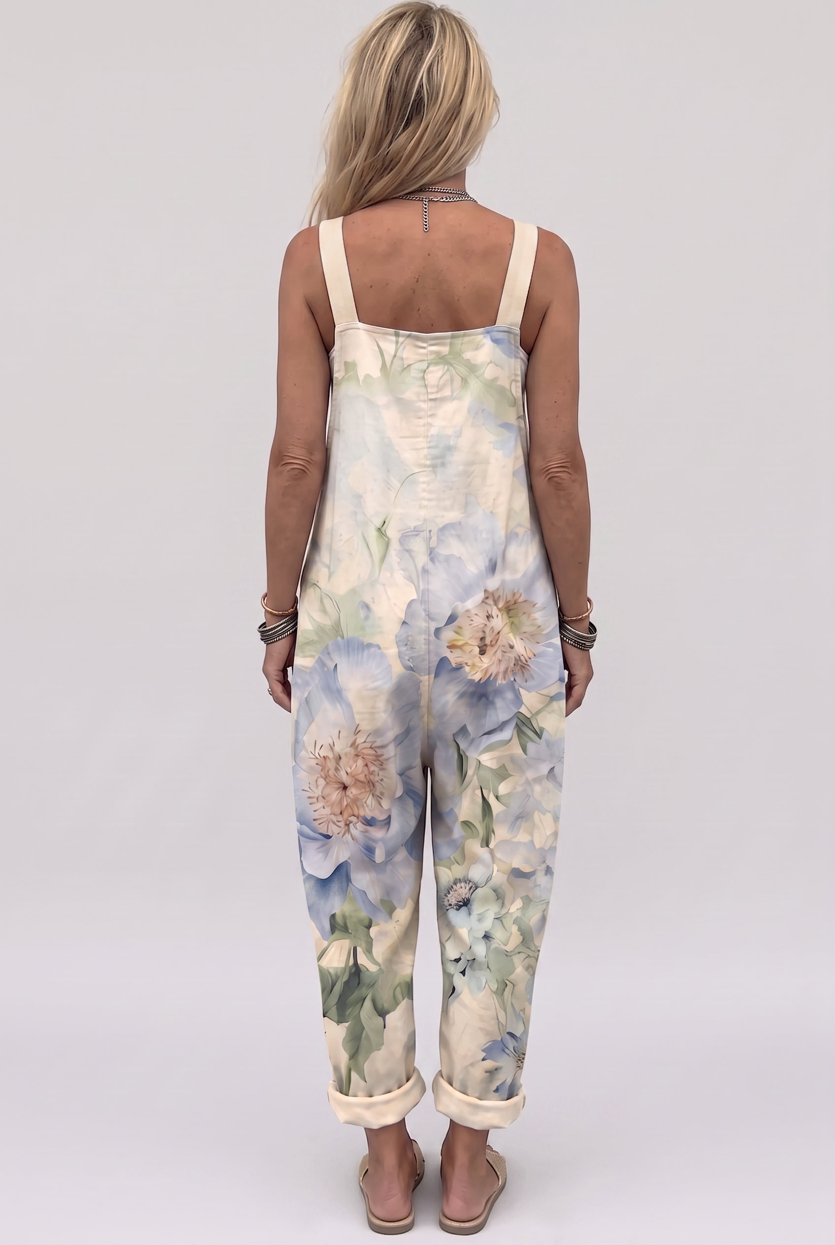 Salopette Primaverile Floreale Azzurro – vista posteriore | Bella di Roma