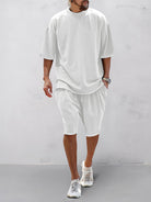 Set sportivo uomo bianco in cotone – t-shirt e shorts | Bella di Roma