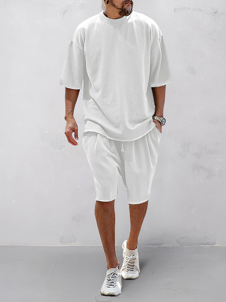 Set sportivo uomo bianco in cotone – t-shirt e shorts | Bella di Roma