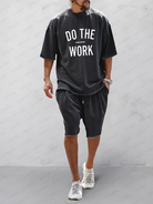 Set sportivo uomo con stampa nera in cotone – t-shirt e shorts | Bella di Roma