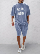 Set sportivo uomo con stampa blu in cotone – t-shirt e shorts | Bella di Roma