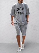 Set sportivo uomo con stampa grigia in cotone – t-shirt e shorts | Bella di Roma