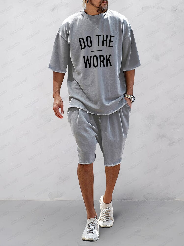 Set sportivo uomo con stampa grigia in cotone – t-shirt e shorts | Bella di Roma