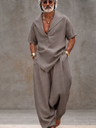 Set coordinato uomo taupe in cotone – camicia e pantaloni larghi | Bella di Roma